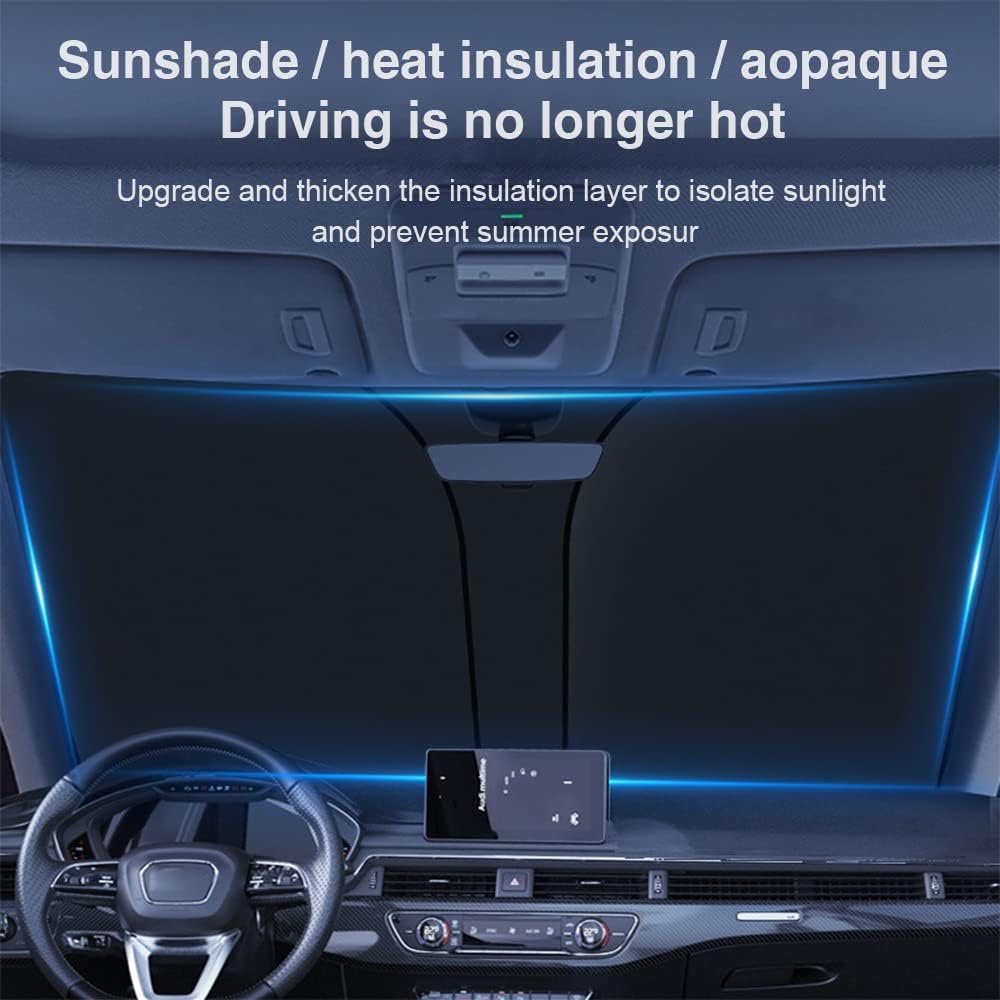 Car Sunshade Interior Windshield 136 x 65 cm, Car Sun Protection UV and Sun Heat Protection, Universal Car Windscreen Cover, Summer Accessories, Foldable, for Suv, Sedan