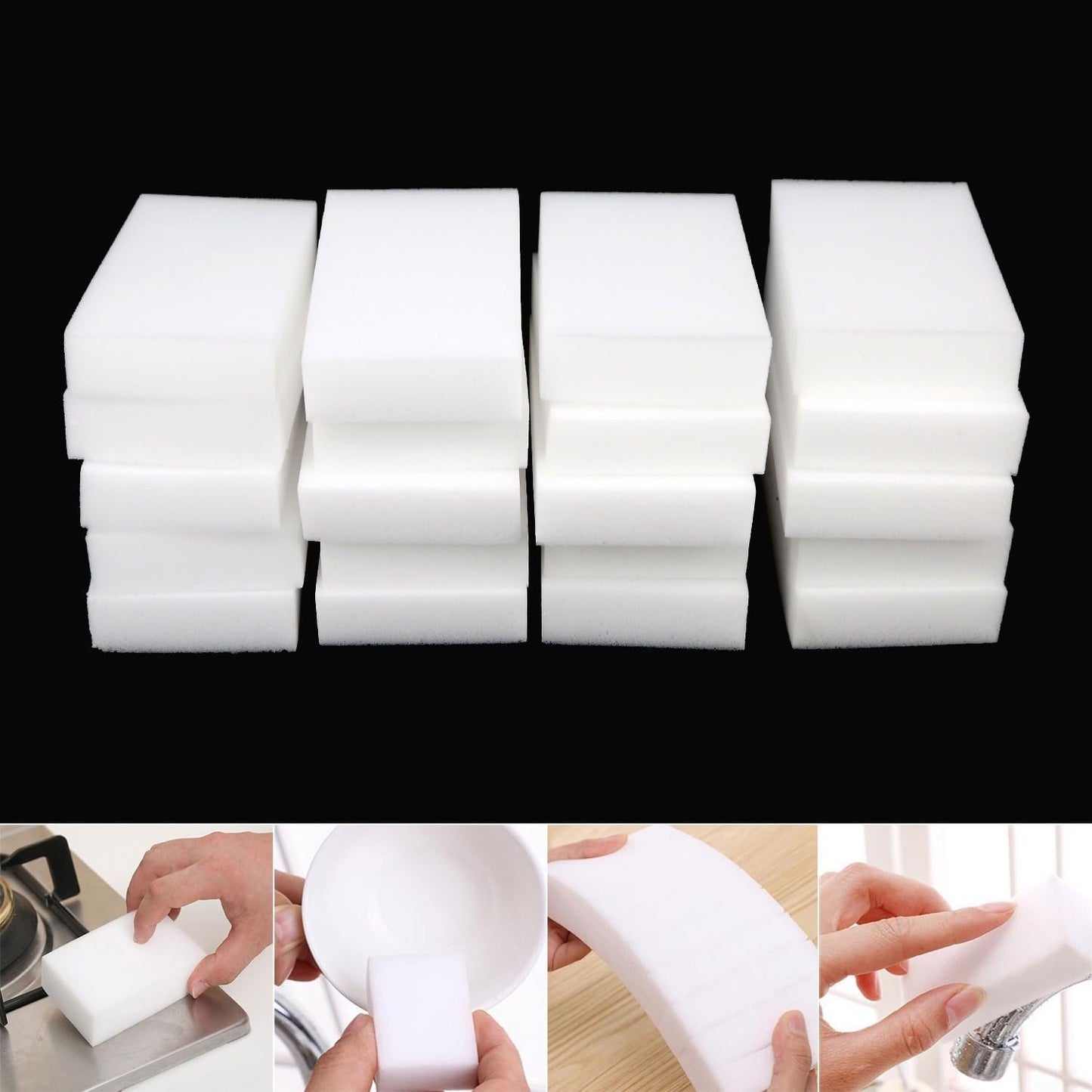 Voiemifore 20Pcs Melamine Cleaning Sponge Eraser Multi-functional Foam Cleaner, For Kitchen Bathroom Sink Home Cleaning Tools Stain Remover