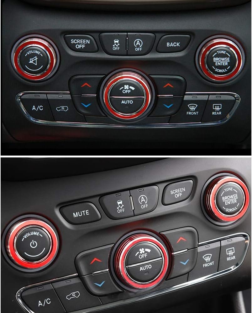 LECART for Jeep Grand Cherokee Interior AC Knob Covers Red Volume Knob Cover Auto Decoration Accessories Compatible for Jeep Grand Cherokee 2014 2015 2016 2017 2018 2019 2020 2021