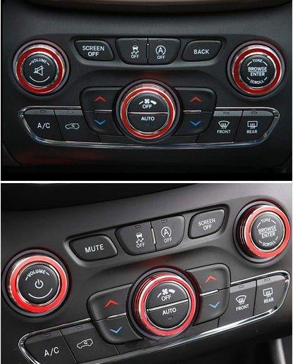 LECART for Jeep Grand Cherokee Interior AC Knob Covers Red Volume Knob Cover Auto Decoration Accessories Compatible for Jeep Grand Cherokee 2014 2015 2016 2017 2018 2019 2020 2021