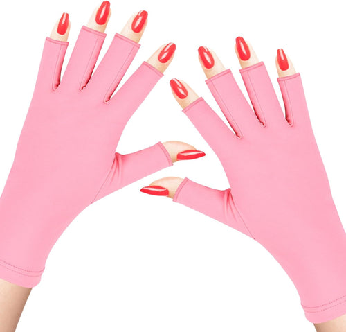 Beloving UV Gloves for Gel Nail Lamp, Professional UV Shield Glove Protection Gloves UPF 50+ for Manicures, Nail Art Skin Care, Anti-UV Fingerless Protect Hands from UV Light Harm, Pink