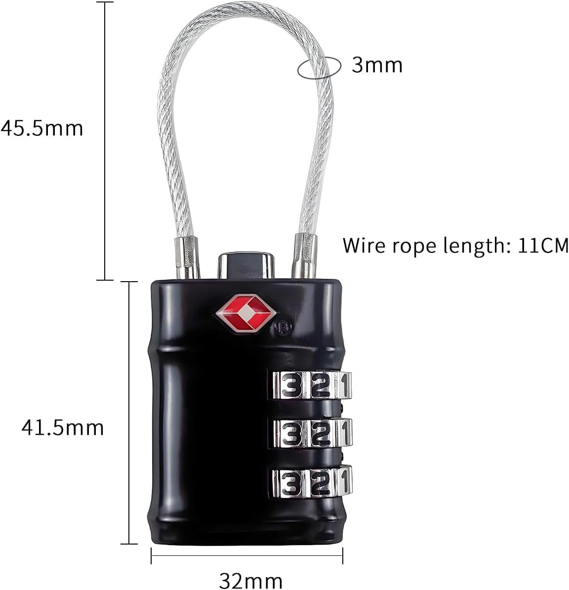 QUMOX TSA Approved Cable Luggage Locks, 3 Digit Combination Padlocks, Travel Lock for Suitcases Bag, Alloy Body, Travel Accessories (Black 4 Pack)