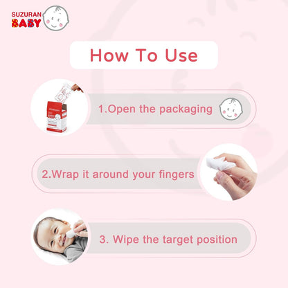 Suzuran Baby Mouth Wipes Cotton Pure Water, Finger Toothbrush Unscented Sensitive, Lint Free, Baby Oral Care for Gums, Teeth and Tongue Cleaning, Individually Wrapped 30 Packs