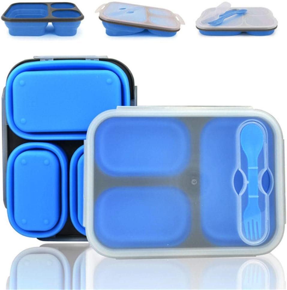 3 Cell Silicone Portable Portable Portable Kitchen Bento Boxes Foldable Storage Boxes Food Container Lunch Box Eco-Friendly-red_1300ml