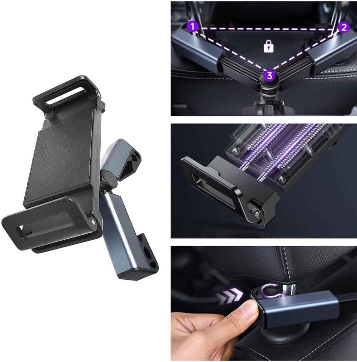 Car Tablet Holder, Car Tablet Holder, Headrest Tablet Holder, Tablet Holder for Car Seat, Provide Comfortable Visual Experience, Suitable for Long Distance Travel, Black