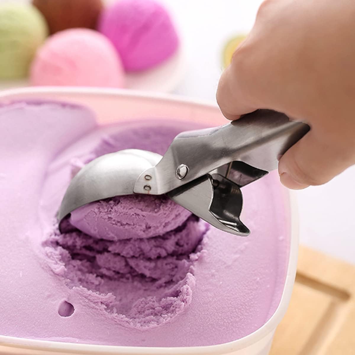 Folmywy 19.2 cm Ice Cream Scoop Trigger Lever Home Kitchen Gadgets Stainless Steel Portable DIY Baking Making Tool Fruits Melons Cookie Cupcake Muffin Meatball