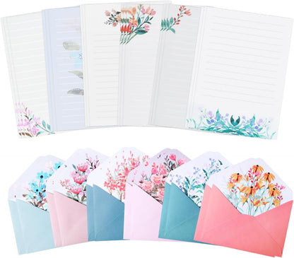 SKTMH 72 Pcs Stationery Paper and Envelopes Set: 48 Flower Writing Paper with 24 Envelopes - A5 Lined Letter Paper - Floral Stationery Paper for Wedding Invitations