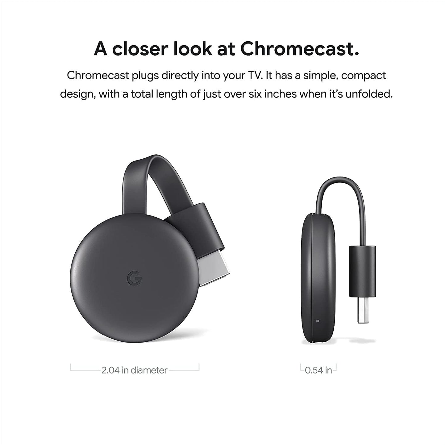 Google Chromecast - Streaming Device with HDMI Cable - Stream Shows, Music, Photos, and Sports from Your Phone to Your TV with Extra Cable- Charcoal
