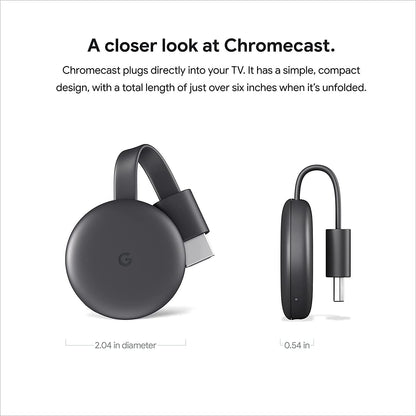 Google Chromecast - Streaming Device with HDMI Cable - Stream Shows, Music, Photos, and Sports from Your Phone to Your TV with Extra Cable- Charcoal