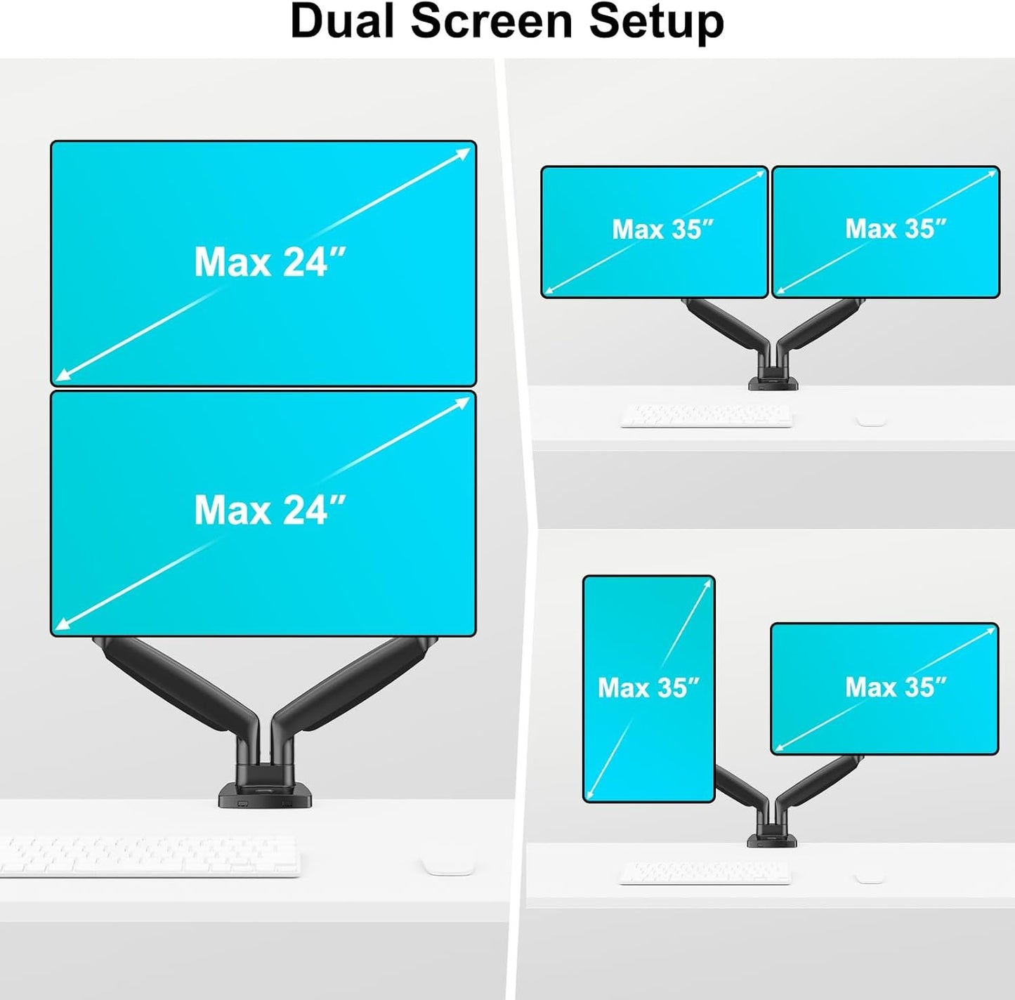Mount PRO Dual Monitor Desk Mount fits 22” to 35” Ultrawide Computer Screen, Holds up to 26.4lbs Each, Fully Adjustable Long Monitor Arm for Two Monitors, Gas Spring Monitor Stand, 100x100 VESA Mount