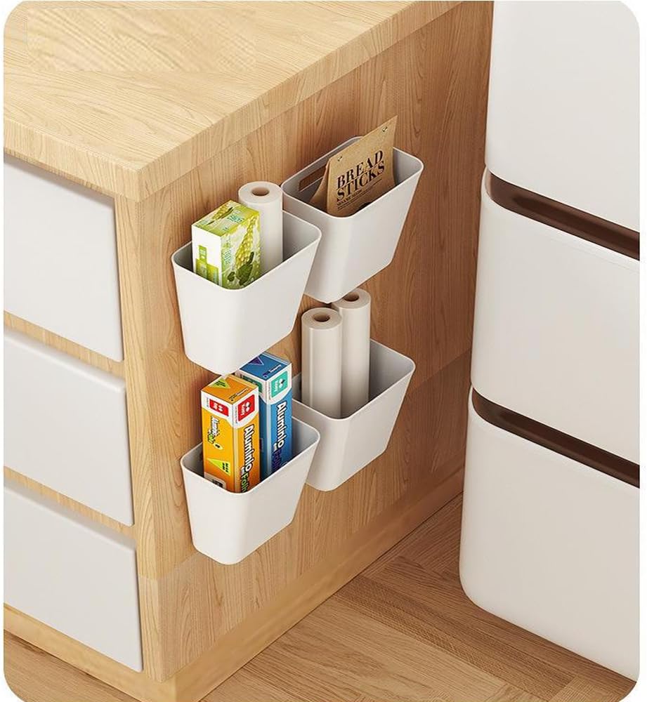 4 Piece Kitchen Cabinet Door Storage Box,Self Adhesive Wall Mounted Storage Box,Wardrobe/Bathroom/Refrigerator Small Items Organizer
