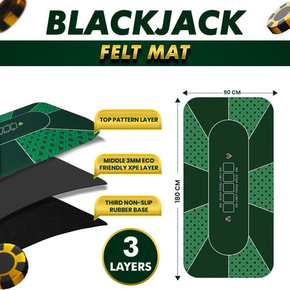 Poker Mat 70 x 35 Inch/180x90cm - 8-10 Players Texas Hold'em Poker Rubber Mat Poker Topper for Tables, Folding Portable Poker Table Top with Carrying Bag for Poker Games, Blackjack, Casino (Green)