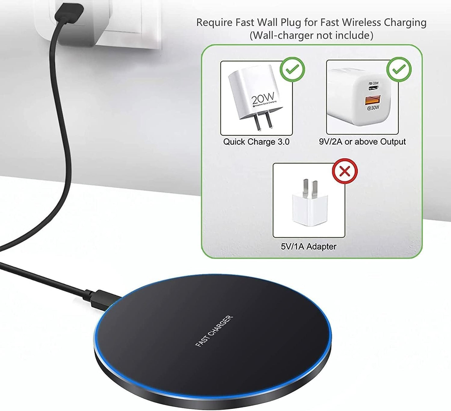 20W Wireless Charger, FDGAO Fast Wireless Charging Pad Mat Compatible with iPhone 16 15 14 13 12 11(Pro,Pro MAX,mini,Plus)/XR/XS/X/8/SE,Samsung Galaxy S24/S23/S22/S21/S20/S10,Air Pods Pro/Galaxy Buds