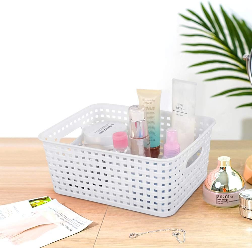 Sandmovie White Rectangle Plastic Storage Baskets, 6 Packs