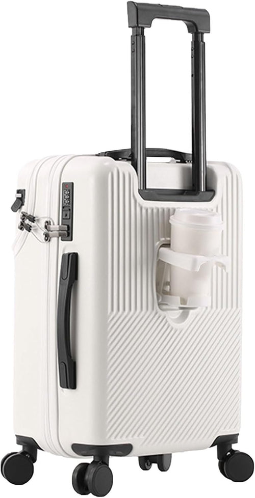 RDGOLF Concise Luggage, Reinforced Trolley Case, Durable and Lightweight, Equipped with Combination Lock Anti-Theft and Anti-Burglar (Color : White(Cupholder), Size : 20)
