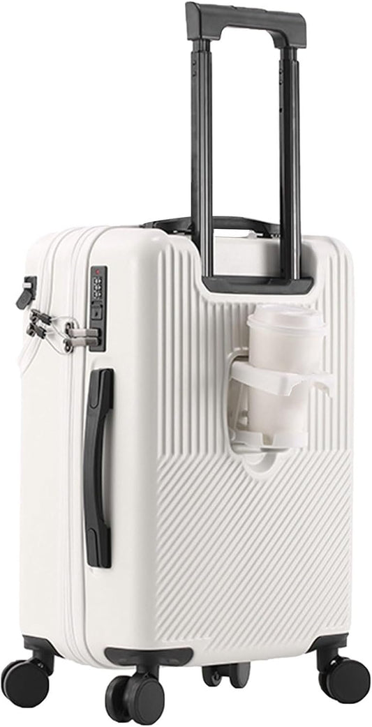 RDGOLF Concise Luggage, Reinforced Trolley Case, Durable and Lightweight, Equipped with Combination Lock Anti-Theft and Anti-Burglar (Color : White(Cupholder), Size : 20)