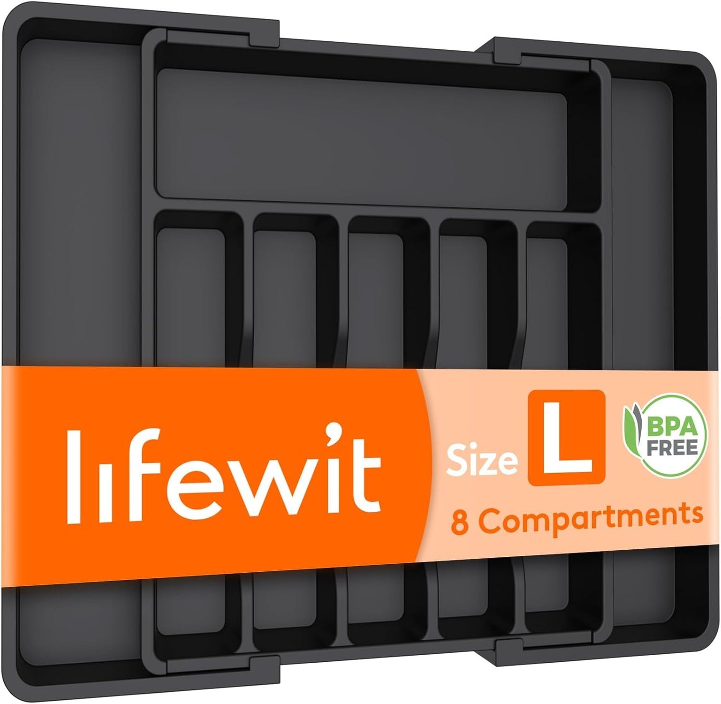 Lifewit Large Cutlery Organizer, Expandable Utensil Drawer Organizer for Kitchen, Utensil Holder, Adjustable Cutlery Tray Drawer Organizer for Spoon Forks Knives, Kitchen Organizers and Storage, Black