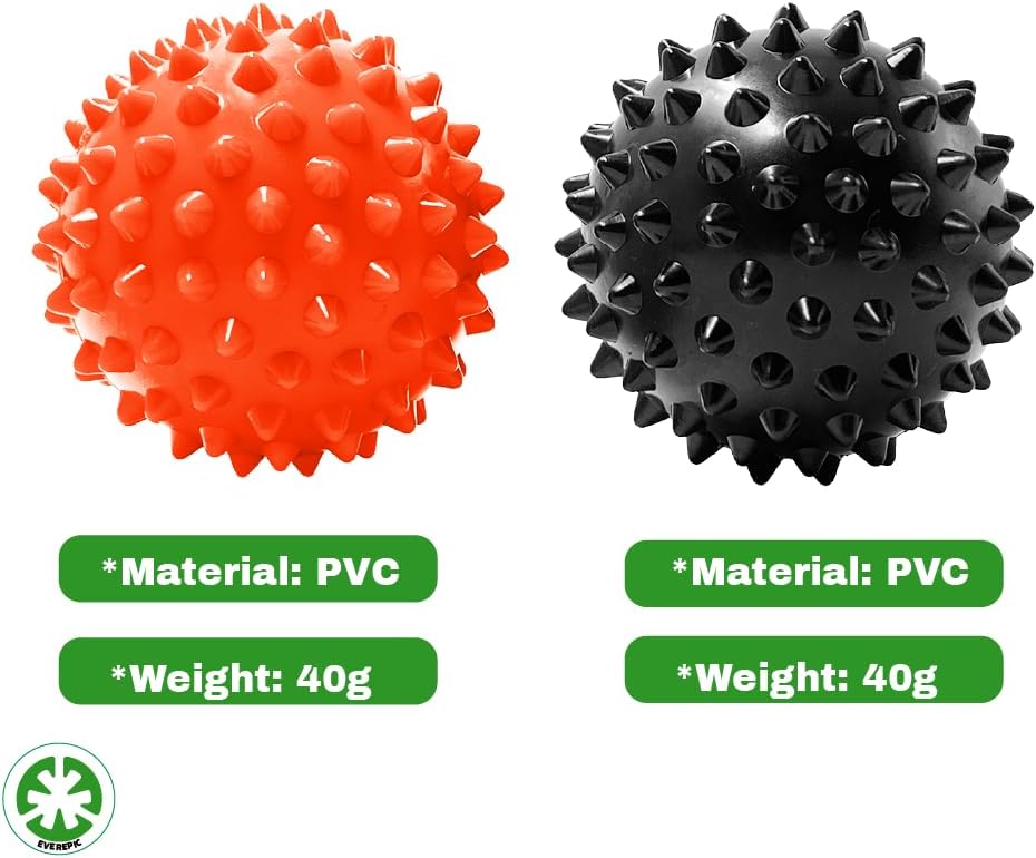 EverEpic Hard Spikeball Set Duo Pack Trigger Point Massage Balls Alleviate Muscle Pain Hard Spike ball for Perfect Pressure Point Relief, Plantar fasciitis Preventer (Orange & Black)