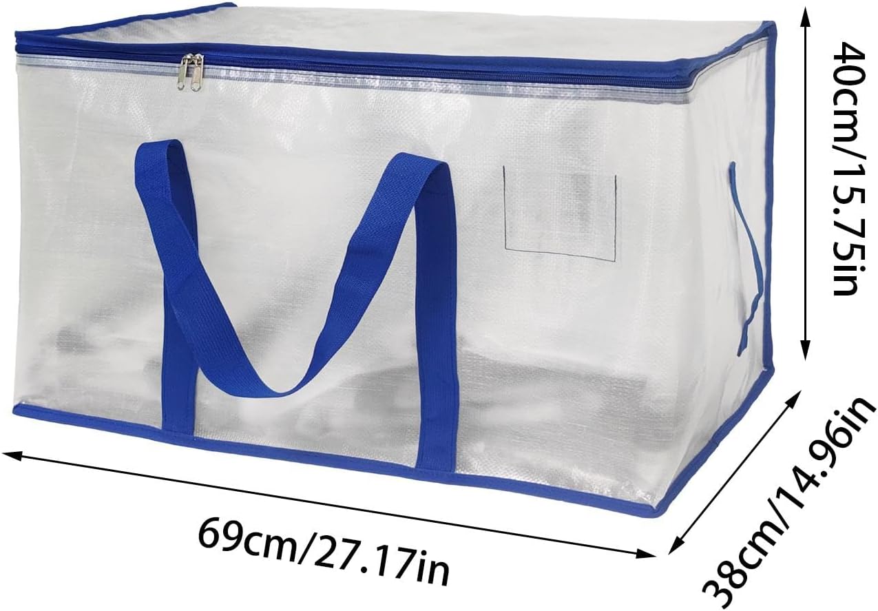 Large Moving Bags, Zippered Waterproof Totes, 27.17 x 14.96 x 15.75 Inches Heavy-Duty Storage Clothes, Transparent Packing Pouches for Easy Organization, Transparent Packing Pouch