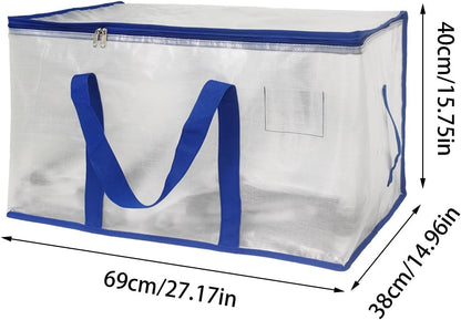 Large Moving Bags, Zippered Waterproof Totes, 27.17 x 14.96 x 15.75 Inches Heavy-Duty Storage Clothes, Transparent Packing Pouches for Easy Organization, Transparent Packing Pouch