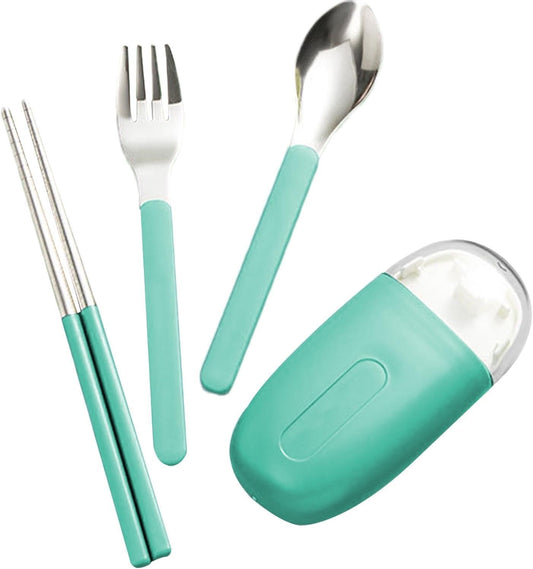 Portable Utensils - Stainless Steel Go Utensils Set | Fork Spoon Chopsticks Reusable Easy Clean Detachable Case Included Cutlery Set for Kids & Adults, Camping, Lunch