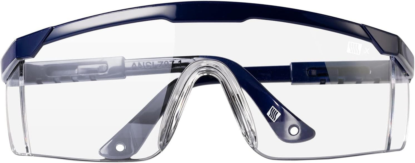 LANON ANSI Z87+ Safety Glasses,3X Anti-Fog Safety Goggles with Adjustable Temples, Scratch Resistant,Side Protection, Clear Protective Eyewear, Lab Goggles