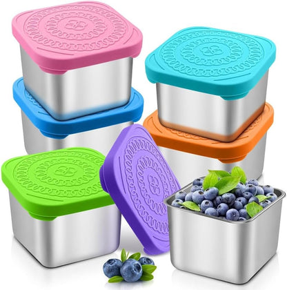 6PACK 6OZ Stainless Steel Snack Containers, Leak Proof Small Food Storage Container with Silicone Lid, Stackable Reusable Small Metal Lunch Bento Boxes Set