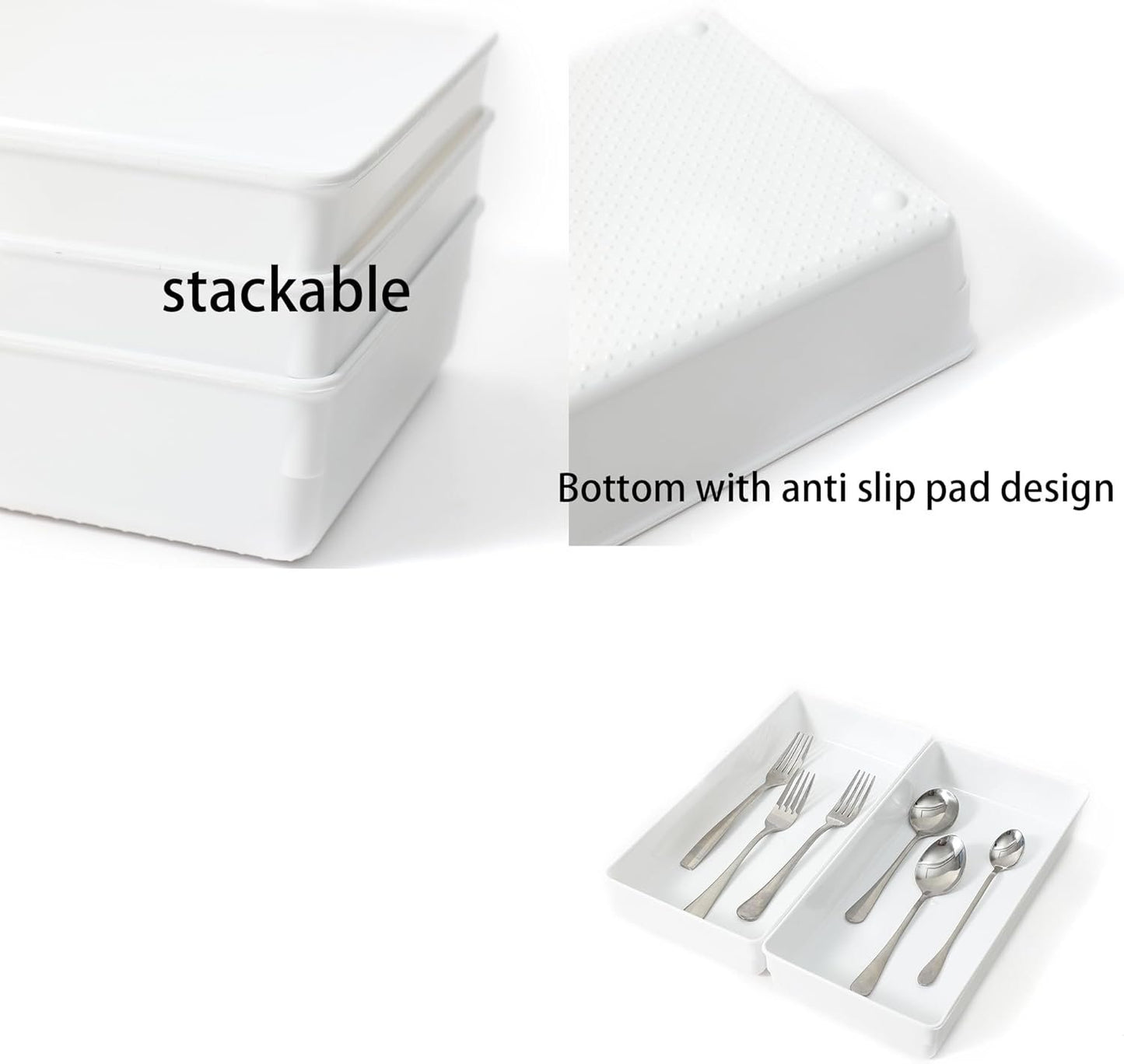 ihomecooker 3 Pack White Plastic Drawer Organizer Tray Cutlery Utensil Makeups Drawer Organizers 12" X 6"…