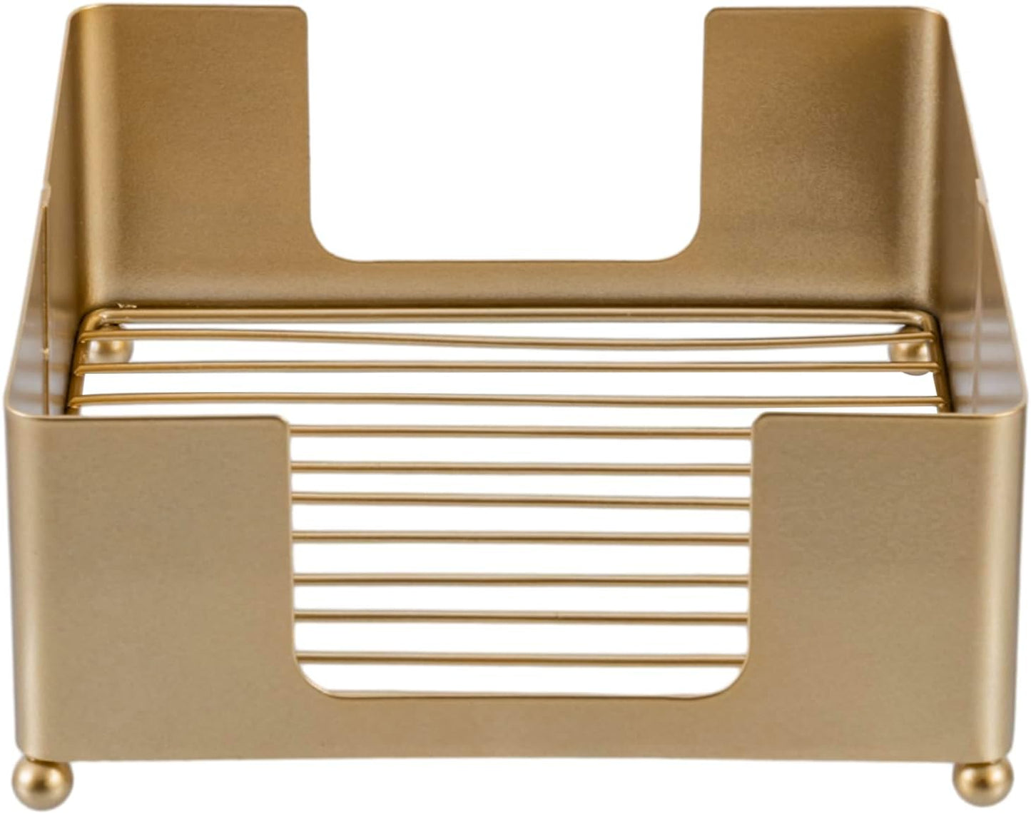 MyGift Modern Metal Square Napkin Holder with Gold-Tone Finish, Tabletop Flat Napkin Dispenser Tray for Kitchen and Dining Table