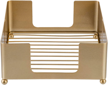 MyGift Modern Metal Square Napkin Holder with Gold-Tone Finish, Tabletop Flat Napkin Dispenser Tray for Kitchen and Dining Table