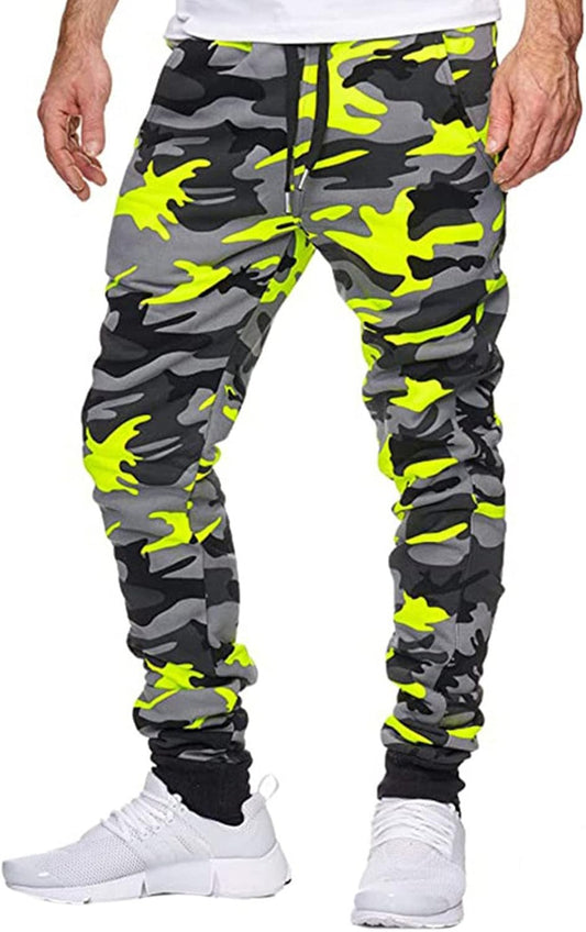 Tech Pant Fitness Casual Shot Men's Sports Camouflage Jogging Print Trousers Men's Running Pants, Yellow, XXL, yellow, XXL