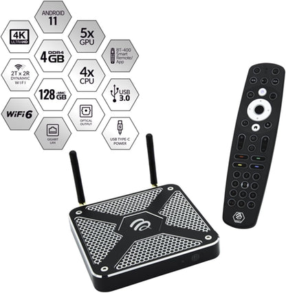 BuzzTV X5 AX-C 4K TV Box, 4GB DDR4 RAM, 128GB Expandable Storage, Dual-Band, V6 with Premium BT-400 Smart Remote Control