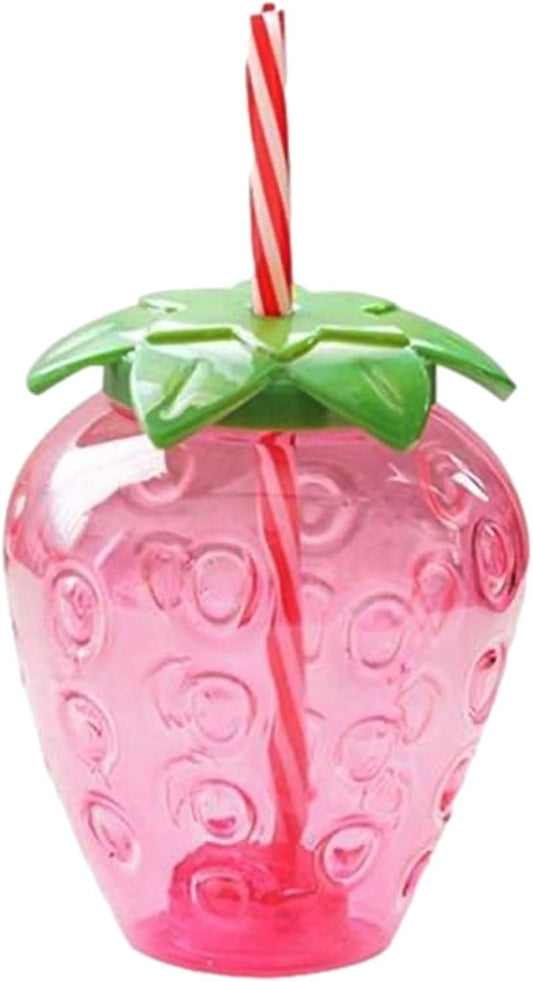 Strawberry Tumbler With Straw - Cute Shaped Drinkware for Party Decoration - Fun Beverage Container - Colorful Water Bottle