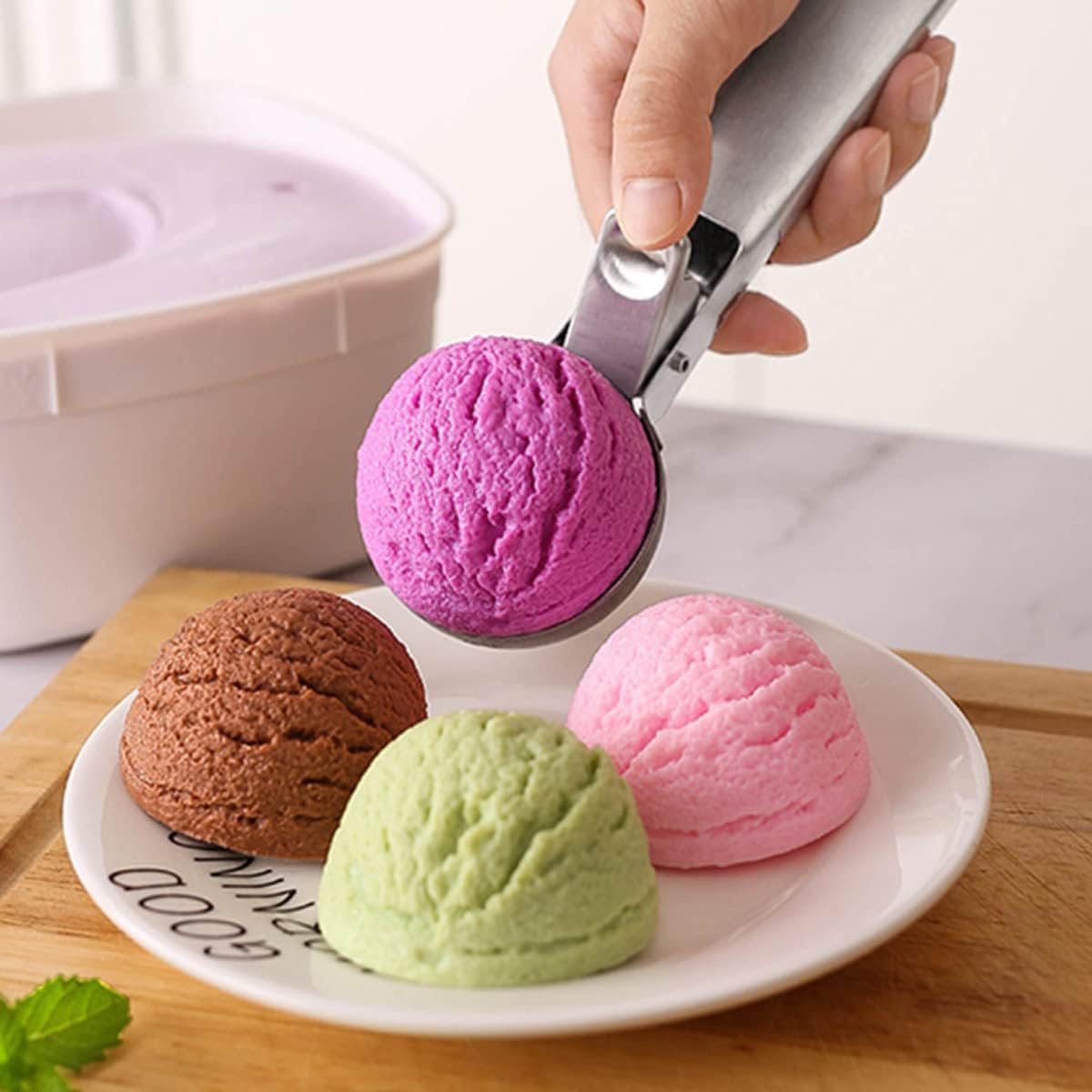 Folmywy 19.2 cm Ice Cream Scoop Trigger Lever Home Kitchen Gadgets Stainless Steel Portable DIY Baking Making Tool Fruits Melons Cookie Cupcake Muffin Meatball