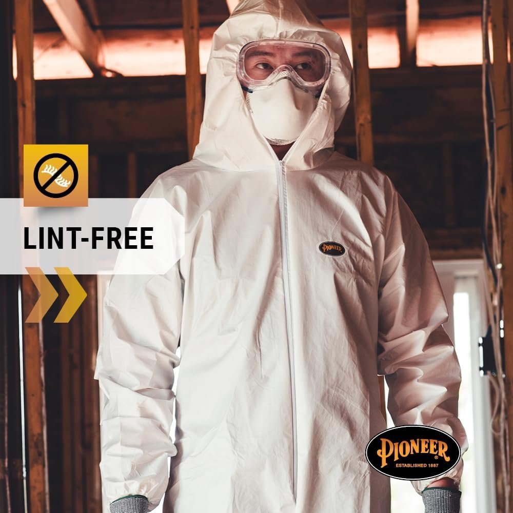 Pioneer Microporous Disposable Coveralls - Protects from Chemicals, Bleach, Paint - Breathable & Comfortable - Type 5 and 6