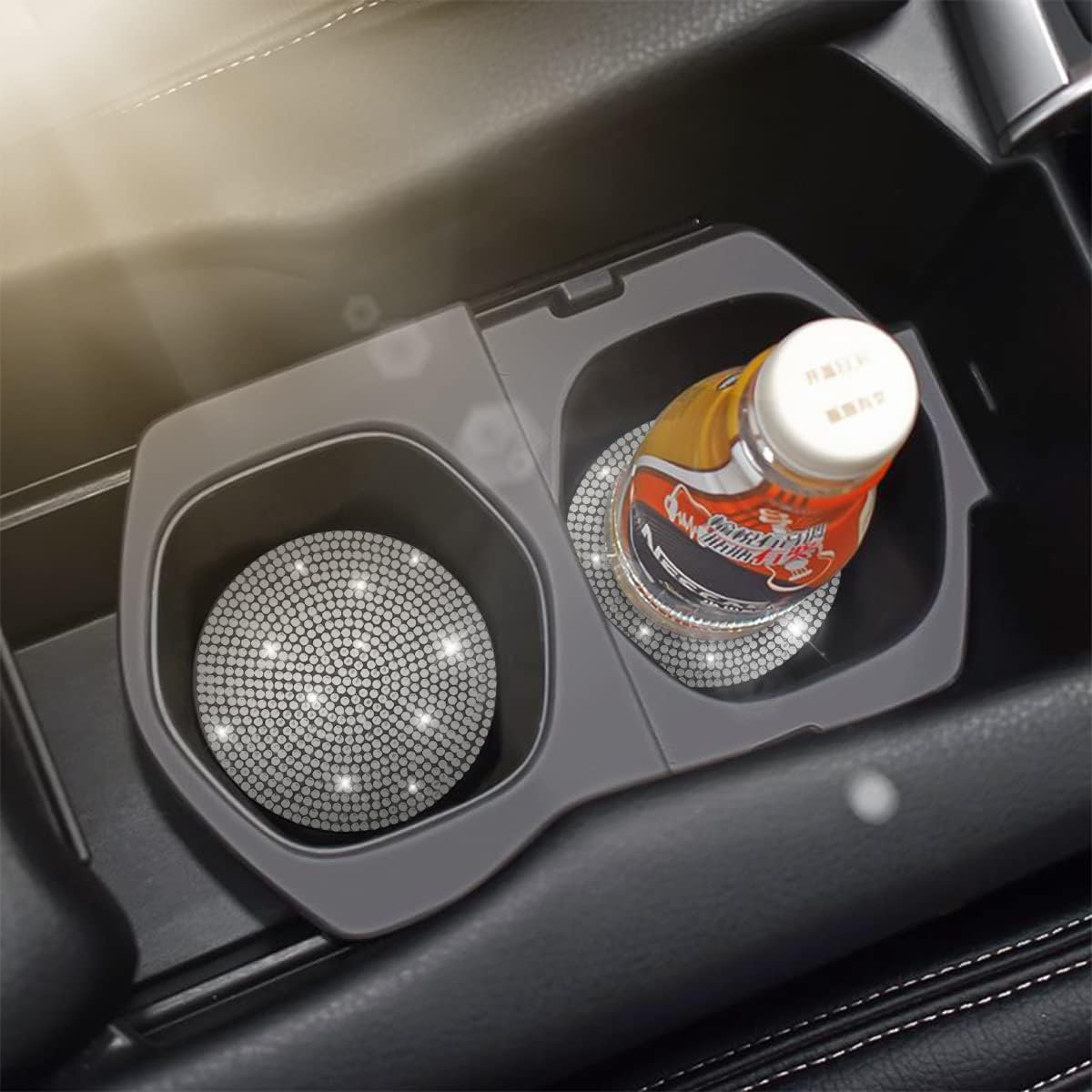 2PCS Bling Car Cup Holder Coaster, Handcrafted Rhinestone Crystal Cup Holder Coaster Anti-Slip Universal for Cars, SUVs, Home, Office, Car Interior Accessories for Women & Men (White)