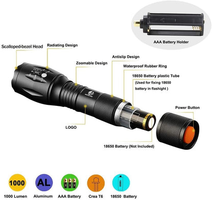 yIFeNG Tactical Flashlight, XML T6 Ultra Bright LED Flashlight with Adjustable Focus and 5 Light Modes for Camping Hiking Emergency (1 Pack)