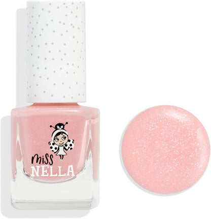 Miss Nella Cheeky Bunny Special Pink Glittery Nail Polish for Kids with Peel-off Water Based Formula by MissNella