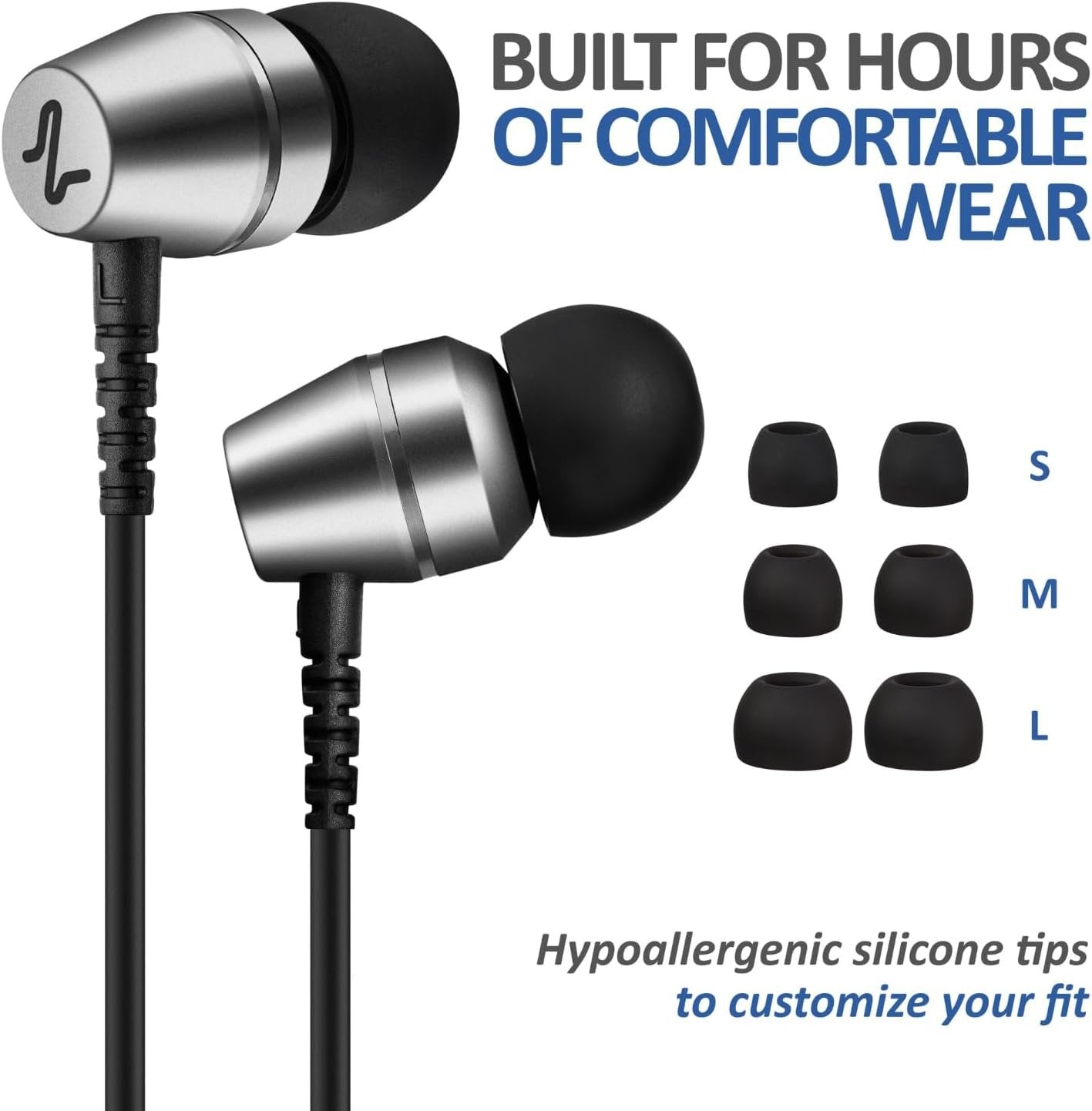 LUDOS OMNITONE Wired Earbuds in-Ear Headphones, Earphones with Microphone, 5 Years Warranty, Noise Isolation Corded for 3.5mm Jack Ear Buds for iPhone, iPad, Samsung, Computer, Laptop, Gaming, Sports