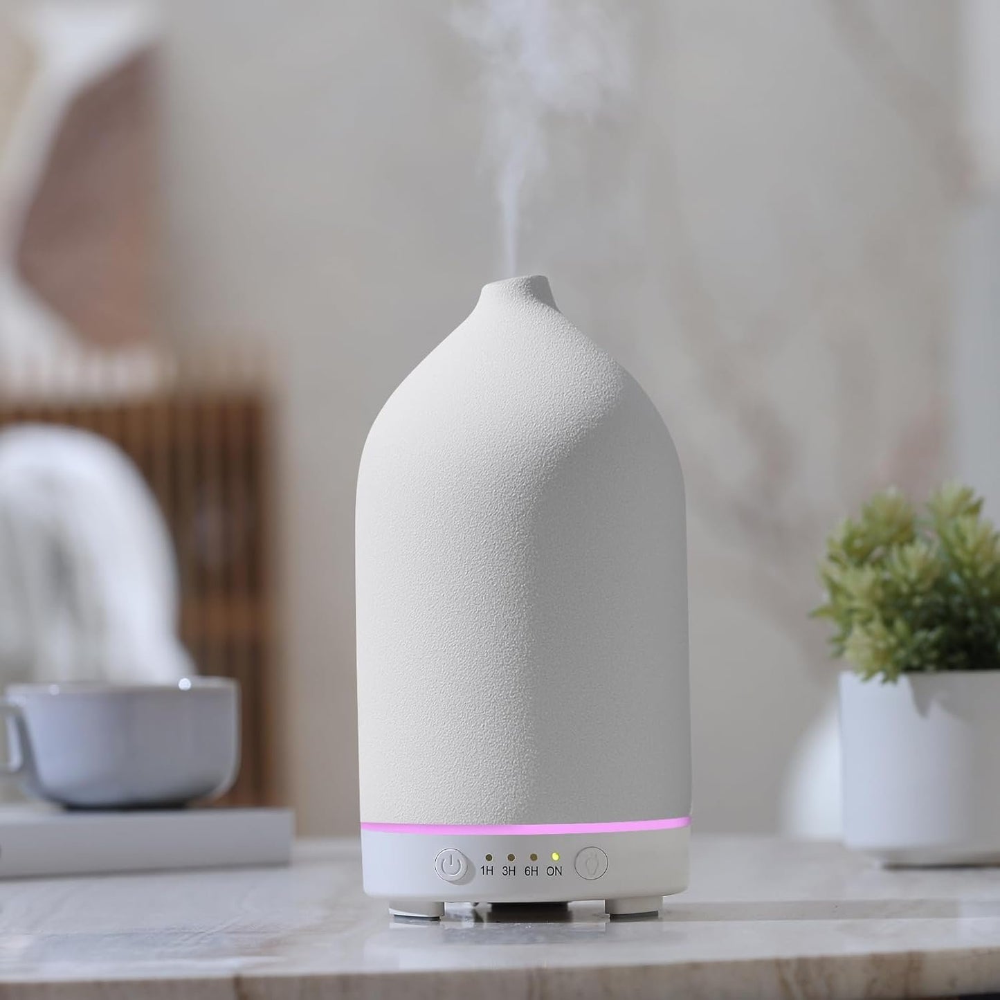 Gooamp 200ML Ceramic Diffuser,Aromatherapy Diffuser,Essential Oil Diffuser with 7 Color Lights Auto Shut Off for Home Office Room, White Base (1/3/6/ON hrs Working time)