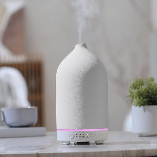 Gooamp 200ML Ceramic Diffuser,Aromatherapy Diffuser,Essential Oil Diffuser with 7 Color Lights Auto Shut Off for Home Office Room, White Base (1/3/6/ON hrs Working time)
