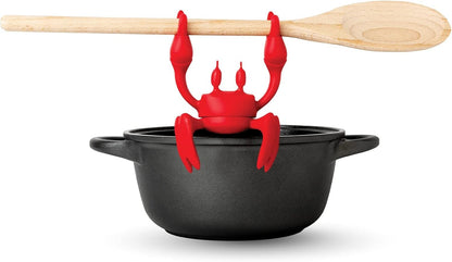 OTOTO Red The Crab Utensil Rest - Cooking Gifts, Spoon Rest Repose Cuillère - Heat-Resistant Steam Releaser, Non-Slip Spoon Holder, Chopstick Holder