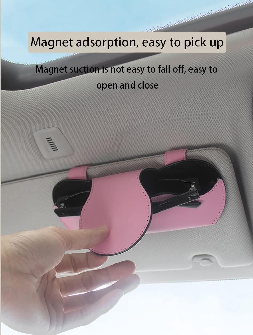 HABONG Leather Car Glasses Holder, Car Visor Leather Glasses Case with Magnetic Clip, Car Interior Visor Accessories, Visor Accessories Glasses Holder Glasses Organizer (Beige)