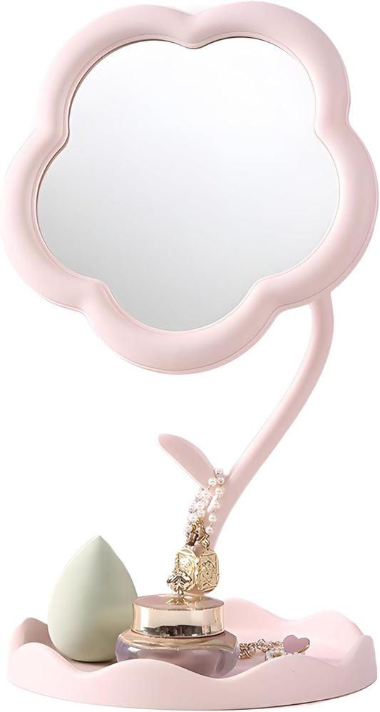 MHWL Vanity Makeup Mirror with Storage Tray - 360° Adjustable, Sunflower Design, HD Mirror - Desk & Room Decor for Aesthetic & Preppy Style, Dressing Table Mirror for Girls & Teens