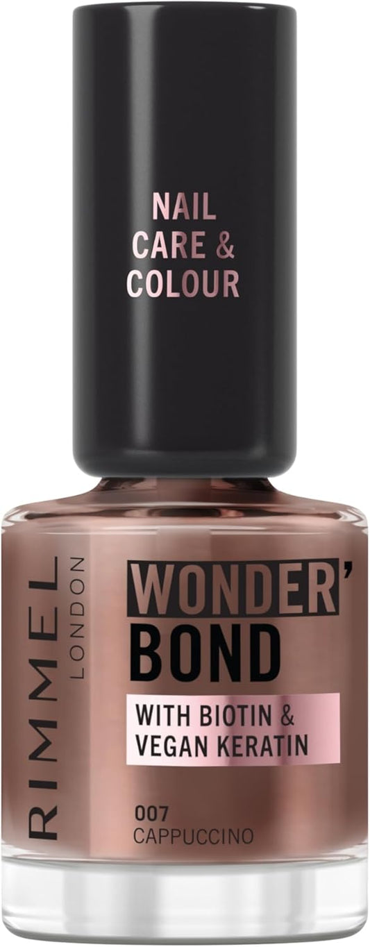 Rimmel Wonder'bond Care+Color Nail Polish, 007 Cappuccino, Regenerates Nails, with Biotin and Vegan Keratin, Modulable, 12 ml