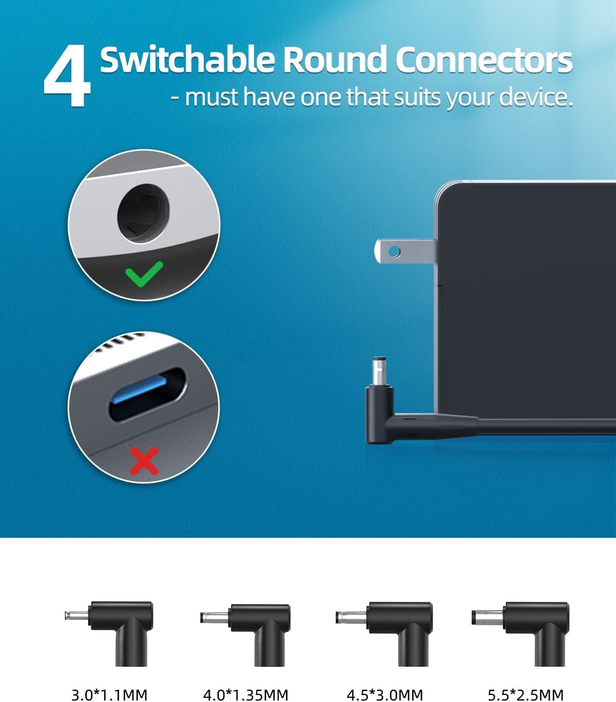 Laptop Charger for Asus, (UL Safety Certified), Vivobook Zenbook Chormebook and More Series, Power Lamp, Extended Cable, Round Connector, 65W, 45W, 33W