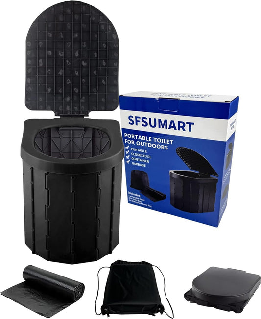 Portable Emergency Toilet for Outdoors& Indoors, SFSUMART Foldable Potty & Stool for Car Camping Travel Hiking Fishing Long Trips