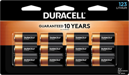 Duracell CR123A 3V Lithium Battery, 12 Count (Pack of 1), 123 3 Volt High Power Lithium Battery, Long-Lasting for Home Safety and Security Devices, High-Intensity Flashlights, and Home Automation