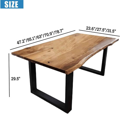 Industrial Solid Wood Dining Table,Rectangle Live Edge Kitchen Table,Rustic Pine Table Top & Metal Base,Large Long Rustic Dining Table for 2,4,6,8(47.2" L x 23.6" W x 29.5" H)