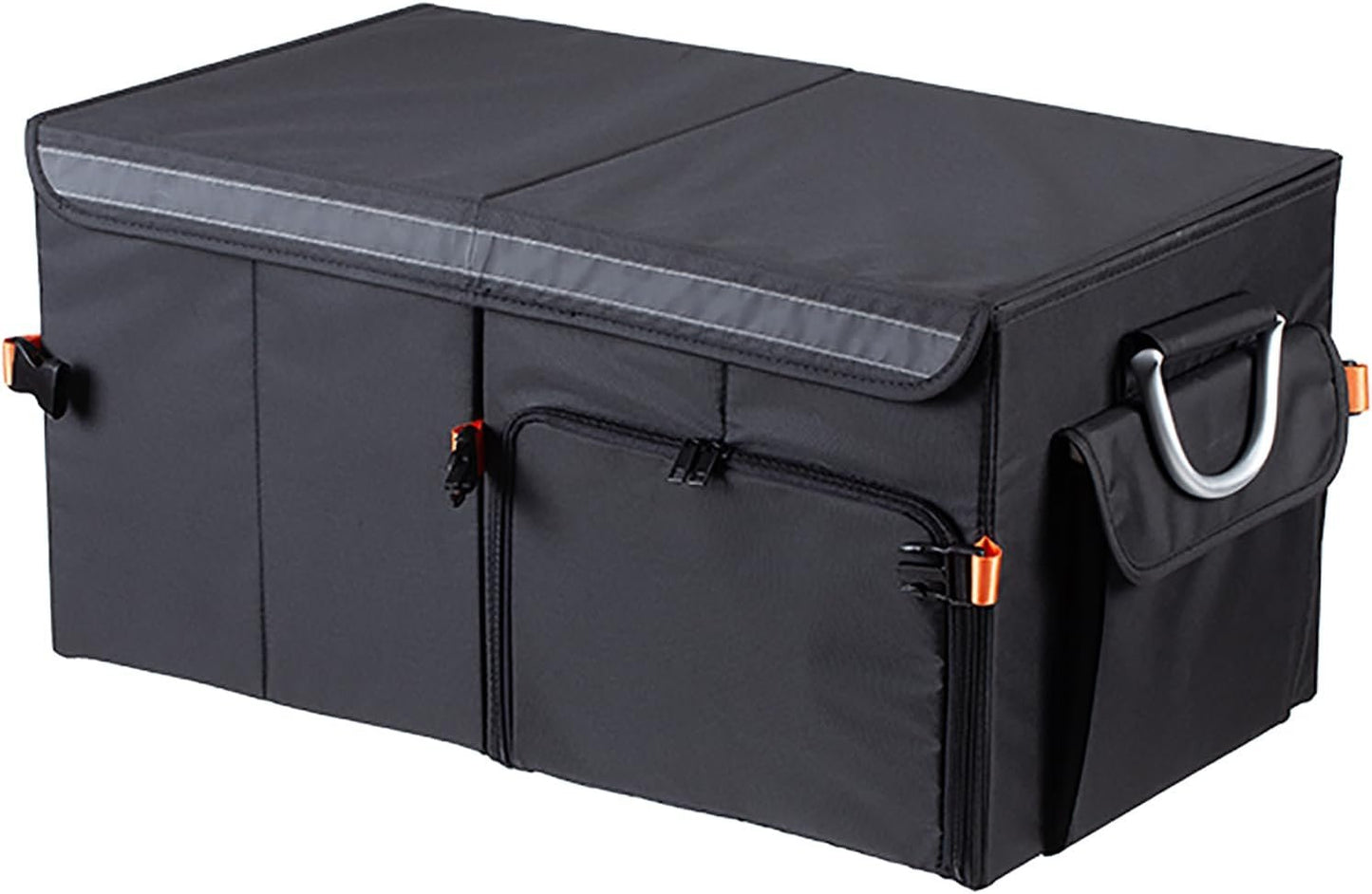 SHIMOYAMA Trunk Organizer, 63L Foldable Car Storage Box for Camping, Picnic, Collapsible Multi Compartments for SUV, Car Storage Bin with Aluminum Handles, Black